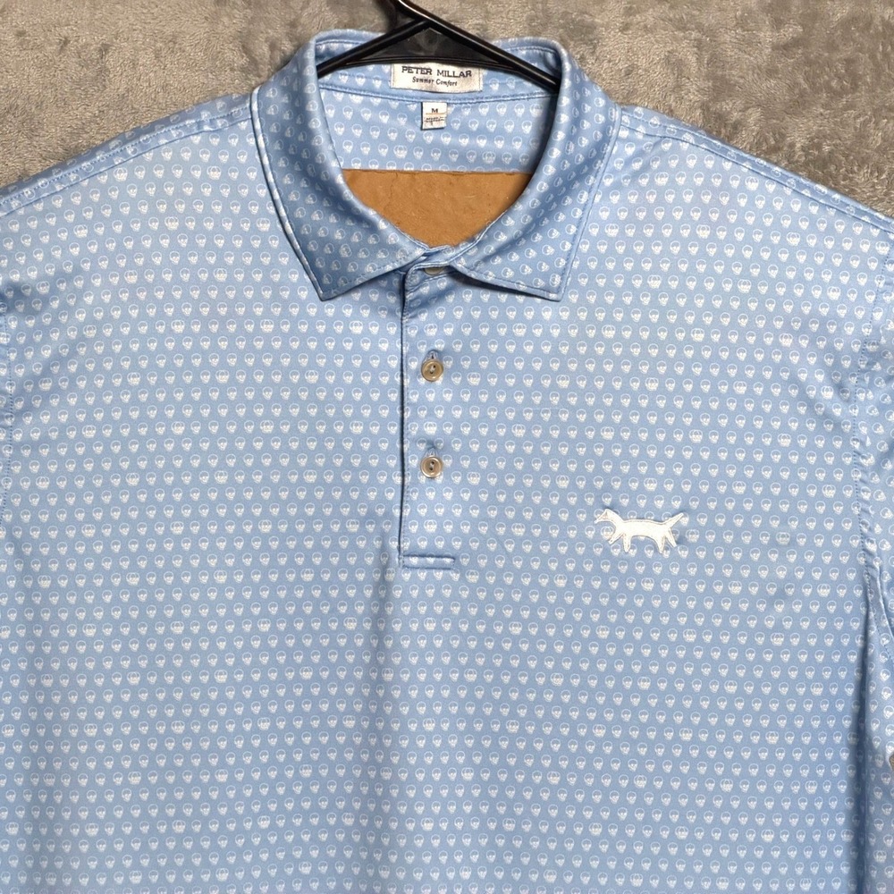 Peter Millar Polo Shirt Mens Medium Blue Skull Summer Comfort Golf Native Dog